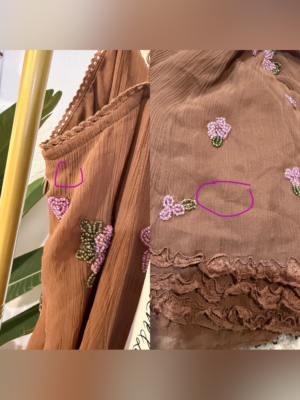For Love & Lemons Beaded Garden Brown Mini Dress Size Small NWT - Picture 11 of 13